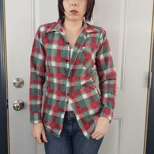 70s Red and Green Plaid Flannel‎